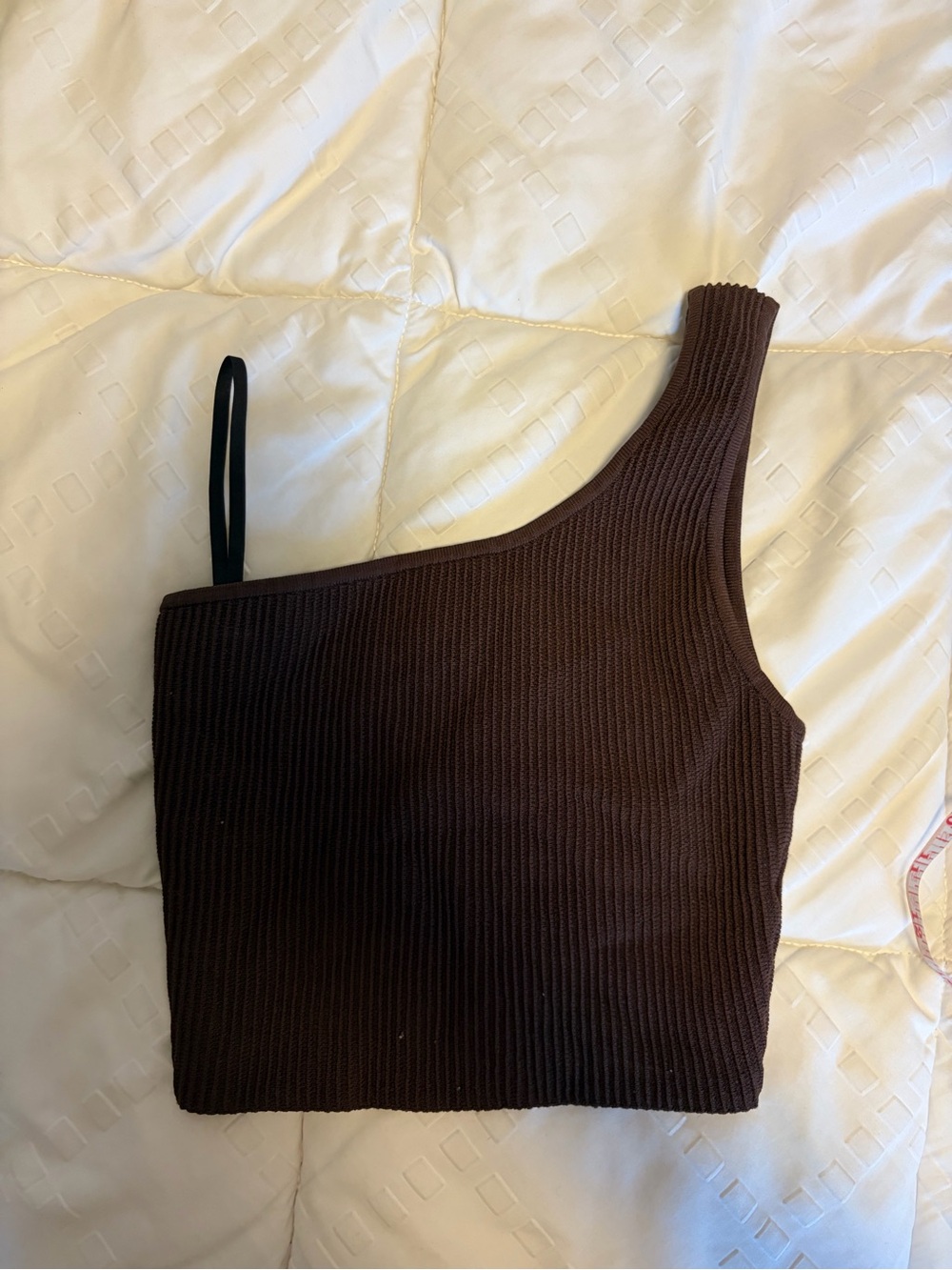 Babaton One-Shoulder Ribbed Crop Top - Chocolate Brown